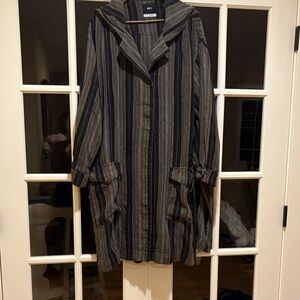 BDG Striped Linen Hooded Jacket Medium Lagenlook